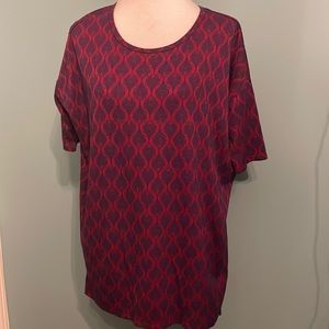 LuLaRoe Irma XS red and blue feather design